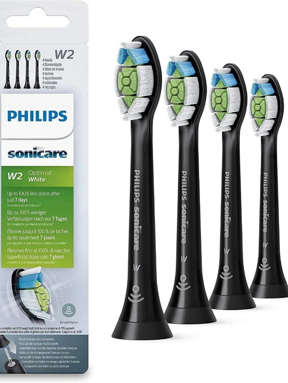4 Pack Philips Sonicare W2 Optimal Toothbrush Heads Black